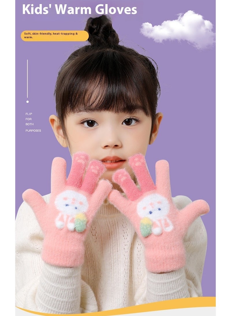 Children's Gloves Autumn And Winter Students Cute Gloves Outdoor Sports Gloves Warm Gloves Pink - Image 2