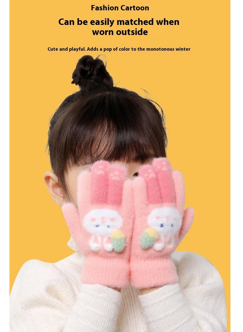 Children's Gloves Autumn And Winter Students Cute Gloves Outdoor Sports Gloves Warm Gloves Pink - Image 3