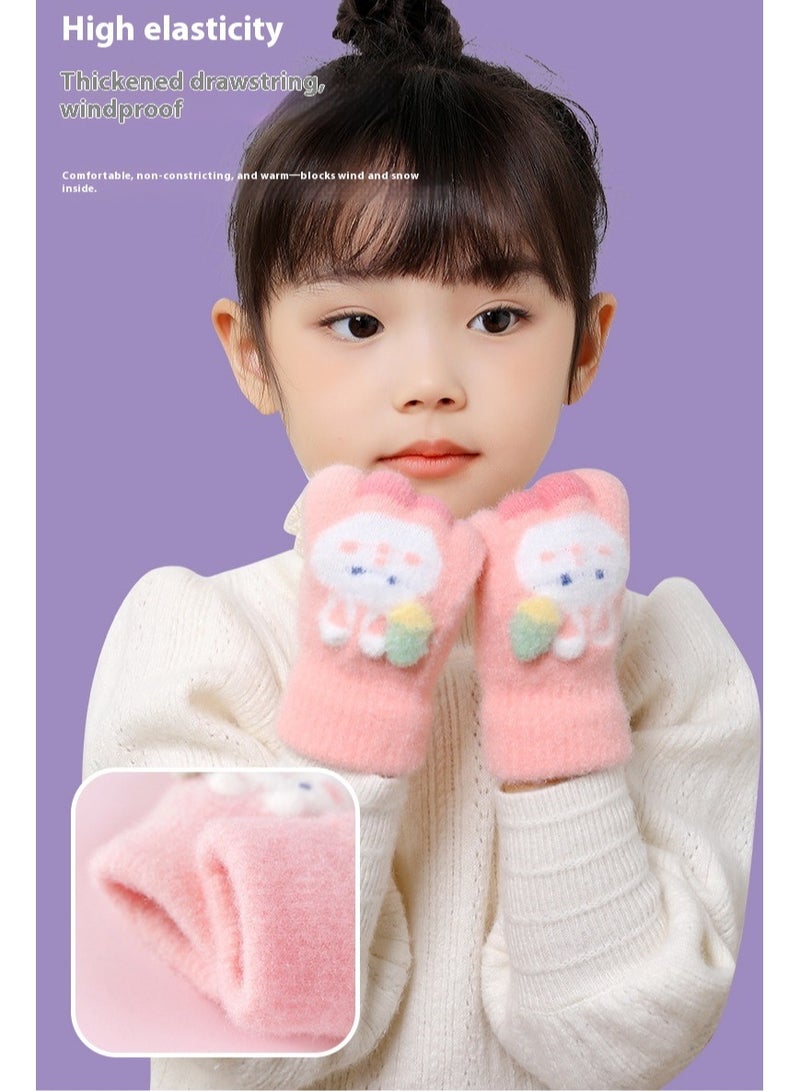 Children's Gloves Autumn And Winter Students Cute Gloves Outdoor Sports Gloves Warm Gloves Pink - Image 4