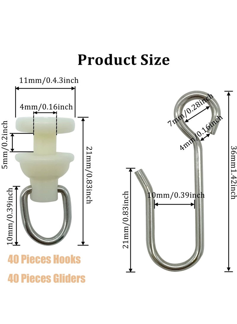 Curtain Hooks and Gliders Set 80 Pieces Shower Pack of 40 Gliders for Window Door Bathroom Bendable Track Pulley - Image 5