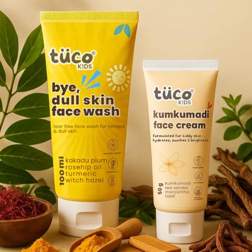 TuCo طقم توكو® للأطفال من كُمكُمادي | غسول وجه للبشرة الباهتة وكريم وجه كُمكُمادي | يضيء، يحارب السمرة والبقع الباهتة | خالي من البارابين وSLS | آمن للأطفال - 50 جرام عبوة من 2 - Image 1