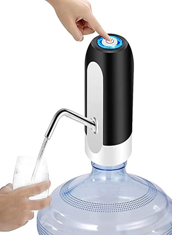 Showay Water Dispenser Usb Charging Universal Fit Water Bottle Pump For Drinking Water Portable Automatic Electric Pump For Home Kitchen Office Camping Switch For 2 5 Gallon Jugs, Black And White