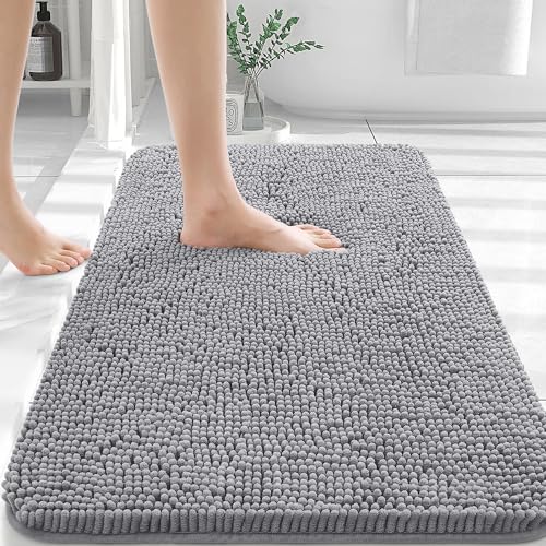 OLANLY Bathroom Rugs 36x24, Extra Soft Absorbent Chenille Bath Rugs, Rubber Backing Quick Dry, Machine Washable Bath Mats for Bathroom Floor, Tub and Shower, Home Decor Accessories, Grey - Image 1