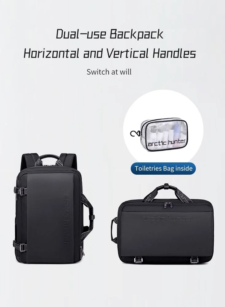 أركتيك هانتر Travel Backpack with Expandable Pocket 30L 2 in 1 Backpack Built in Separate Convertible Handbag for 17inch Laptop Water-resistant Multiple Pockets Anti-theft Laptop Backpack for Office Travel Grey