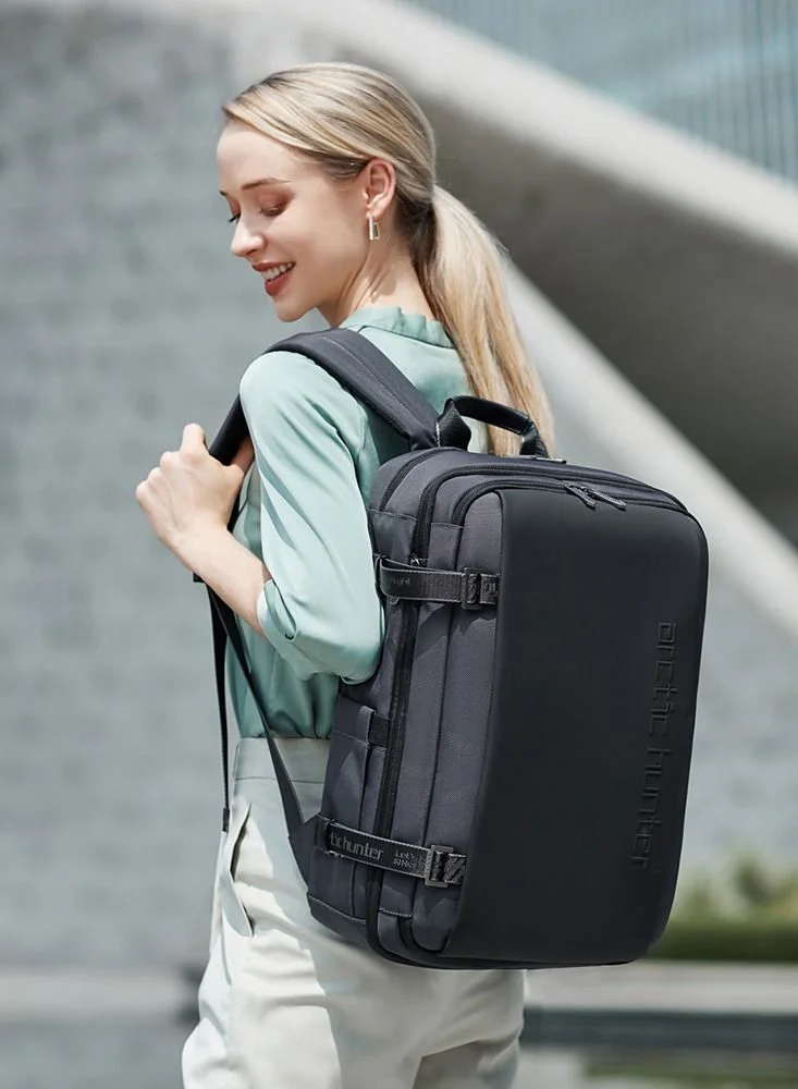 أركتيك هانتر Travel Backpack with Expandable Pocket 30L 2 in 1 Backpack Built in Separate Convertible Handbag for 17inch Laptop Water-resistant Multiple Pockets Anti-theft Laptop Backpack for Office Travel Grey
