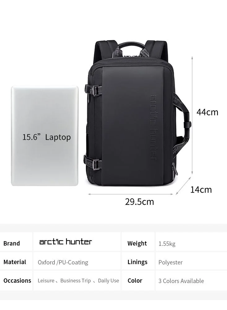 أركتيك هانتر Travel Backpack with Expandable Pocket 30L 2 in 1 Backpack Built in Separate Convertible Handbag for 17inch Laptop Water-resistant Multiple Pockets Anti-theft Laptop Backpack for Office Travel Grey