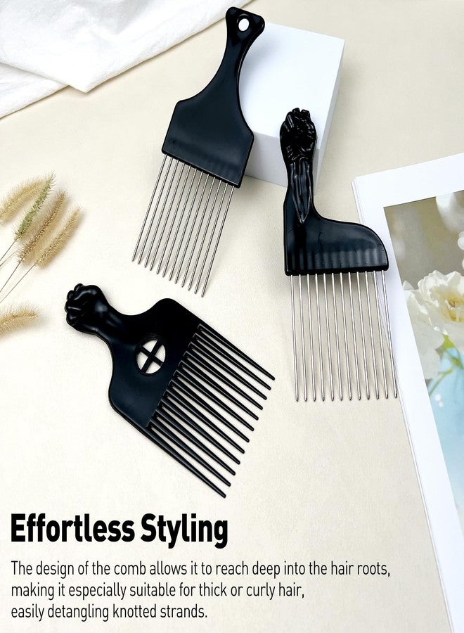 Zoolinn 3PCS Metal Afro Comb Set - Black, for Hairdressing & Wig Styling, Detangle Comb for Braid, Curly Hair, DIY Hair Tools - Image 4