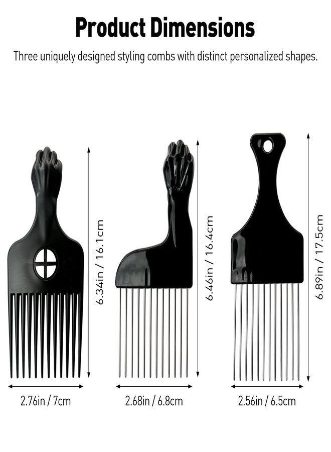 Zoolinn 3PCS Metal Afro Comb Set - Black, for Hairdressing & Wig Styling, Detangle Comb for Braid, Curly Hair, DIY Hair Tools - Image 3