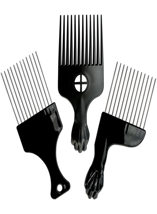 Zoolinn 3PCS Metal Afro Comb Set - Black, for Hairdressing & Wig Styling, Detangle Comb for Braid, Curly Hair, DIY Hair Tools - Image 1
