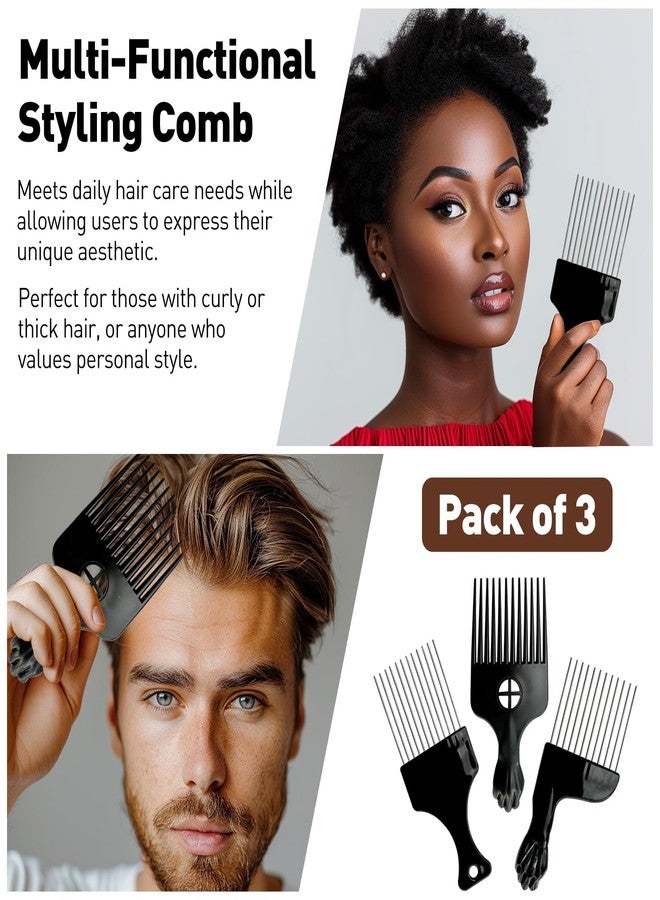 Zoolinn 3PCS Metal Afro Comb Set - Black, for Hairdressing & Wig Styling, Detangle Comb for Braid, Curly Hair, DIY Hair Tools - Image 2