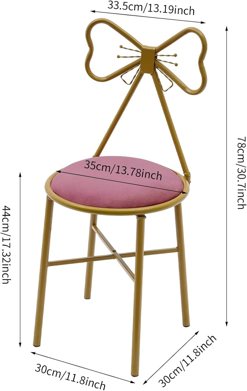 Soft Pink Velvet Cushion Butterfly Bow Tie Chairs Metal Frame Lounge Dresser Seats with Butterfly Backrest for Dressing Room Dining Bedroom Home Coffee Restaurant (Deep Pink) - Image 2