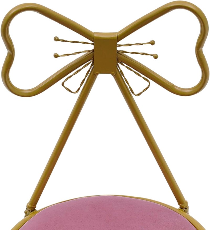 Soft Pink Velvet Cushion Butterfly Bow Tie Chairs Metal Frame Lounge Dresser Seats with Butterfly Backrest for Dressing Room Dining Bedroom Home Coffee Restaurant (Deep Pink) - Image 4