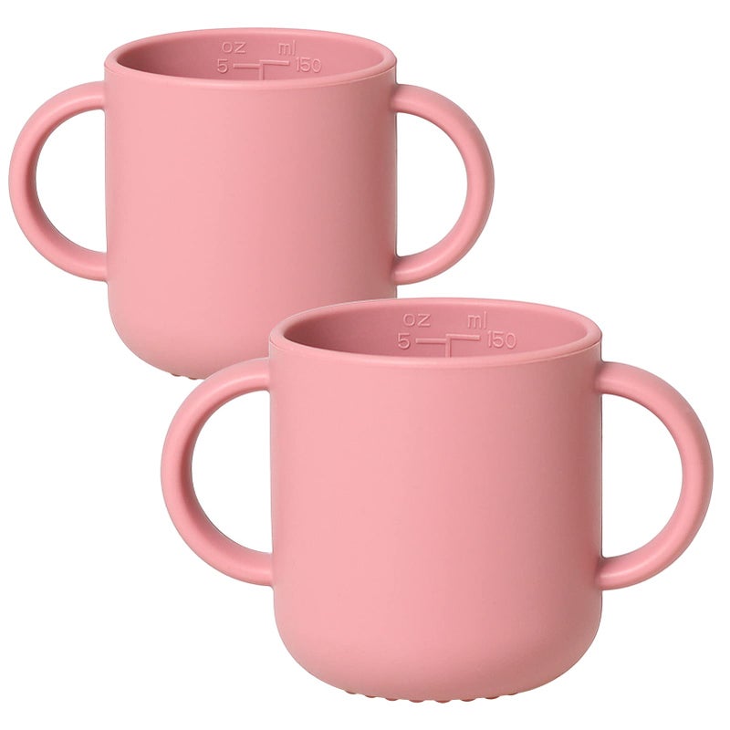 ROCCED Silicone Training Cup for Infants 2 Handles Toddler Learning Cup Baby Drinking Open Cups Easy Grip Handles Toddler Cup for 6 Months 150ml5ozPale Mauve