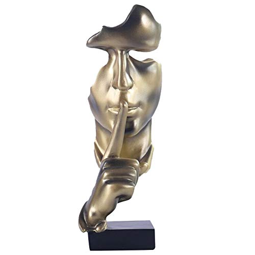 aboxoo Thinker Statue, Silence is Gold Abstract Art Figurine,Modern Home Resin Sculptures Decorative Objects,Table Top Decor for Livingroom Home Decor,Office Study Sculpture,Shh mask Statue(Gold) - Image 2