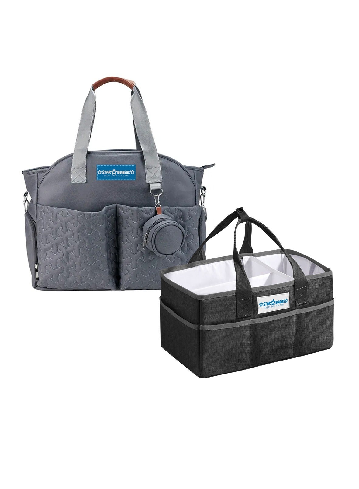 Star Babies Combo Pack of 2 (Diaper portable bag with pacifier bag large capacity with Portable Diaper caddy Organizer) - Blue