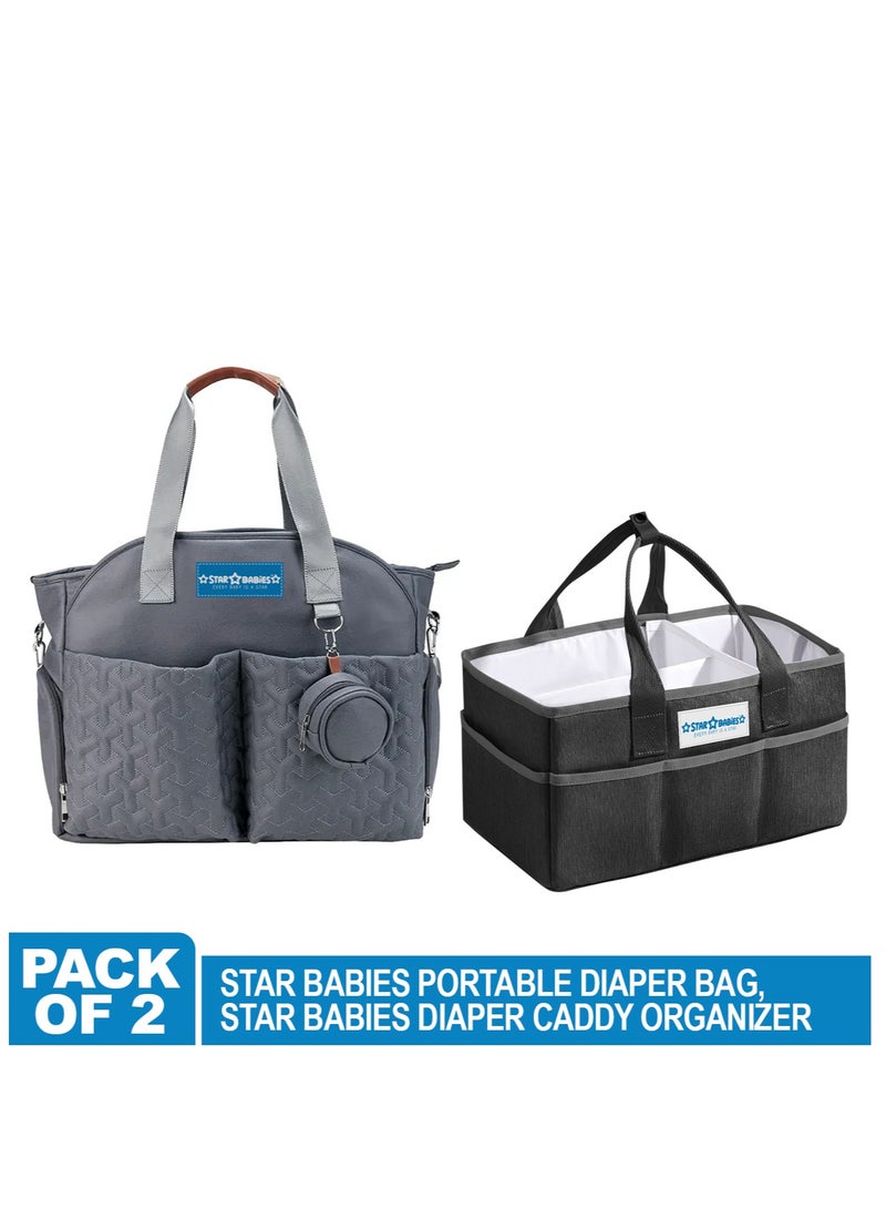 STAR BABiES Star Babies Combo Pack of 2 (Diaper portable bag with pacifier bag large capacity with Portable Diaper caddy Organizer) - Blue  - Image 2