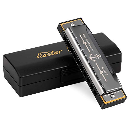 Eastar Major Blues Harmonica, 10 Holes C Key Beginner for Kids Children Adults Students, with Hard Case and Cloth, Black - Image 1