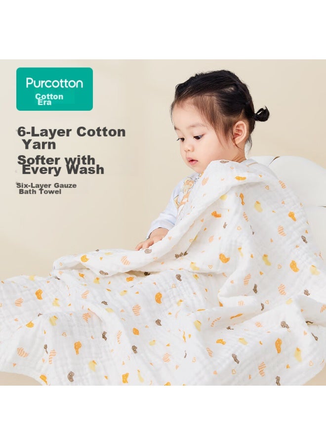Purcotton Baby Bath Towel, Newborn 6-layer Washable Gauze Towel, Pure Cotton, Lion And Airplane Pattern, Blue, 115*115cm - Image 2