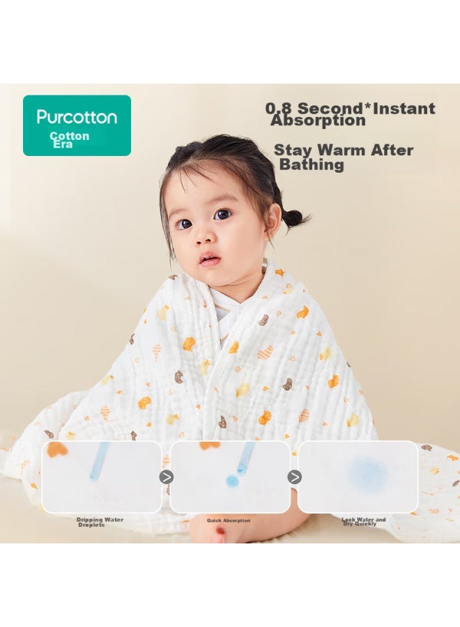 Purcotton Baby Bath Towel, Newborn 6-layer Washable Gauze Towel, Pure Cotton, Lion And Airplane Pattern, Blue, 115*115cm - Image 4
