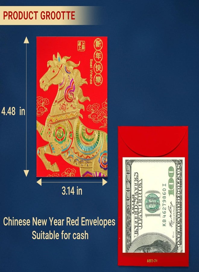 ELLZK Red Envelopes Chinese New Year Horse 2026 Chinese New Year Lunar New Year Decorations Lucky Money Envelopes Gifts(6 Patterns 36 Pcs) Gold Foil - Image 2