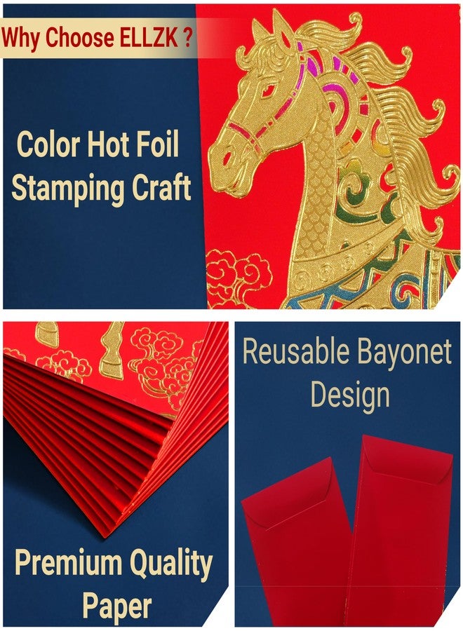 ELLZK Red Envelopes Chinese New Year Horse 2026 Chinese New Year Lunar New Year Decorations Lucky Money Envelopes Gifts(6 Patterns 36 Pcs) Gold Foil - Image 4