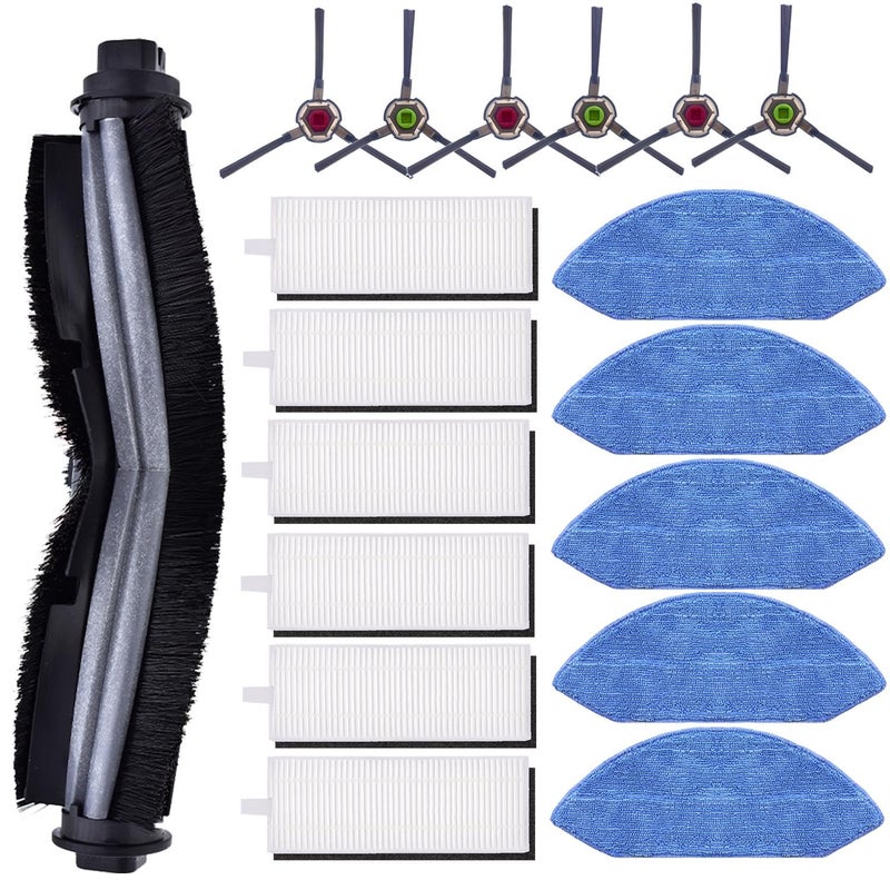 Chuancheng 18 Pack Accessories Kit for Ecovacs Deebot OZMO U2 DGN22 U2 Pro Robot Vacuum Cleaner 1 Main Brush 6 Side Brush 6 HEPA Filter 5 Mop Cloth 