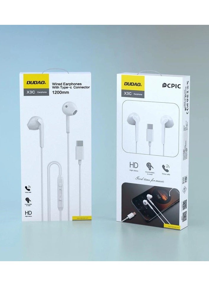 Dudao X3C-W1 Earphone Type-C 1.2M White - Image 1