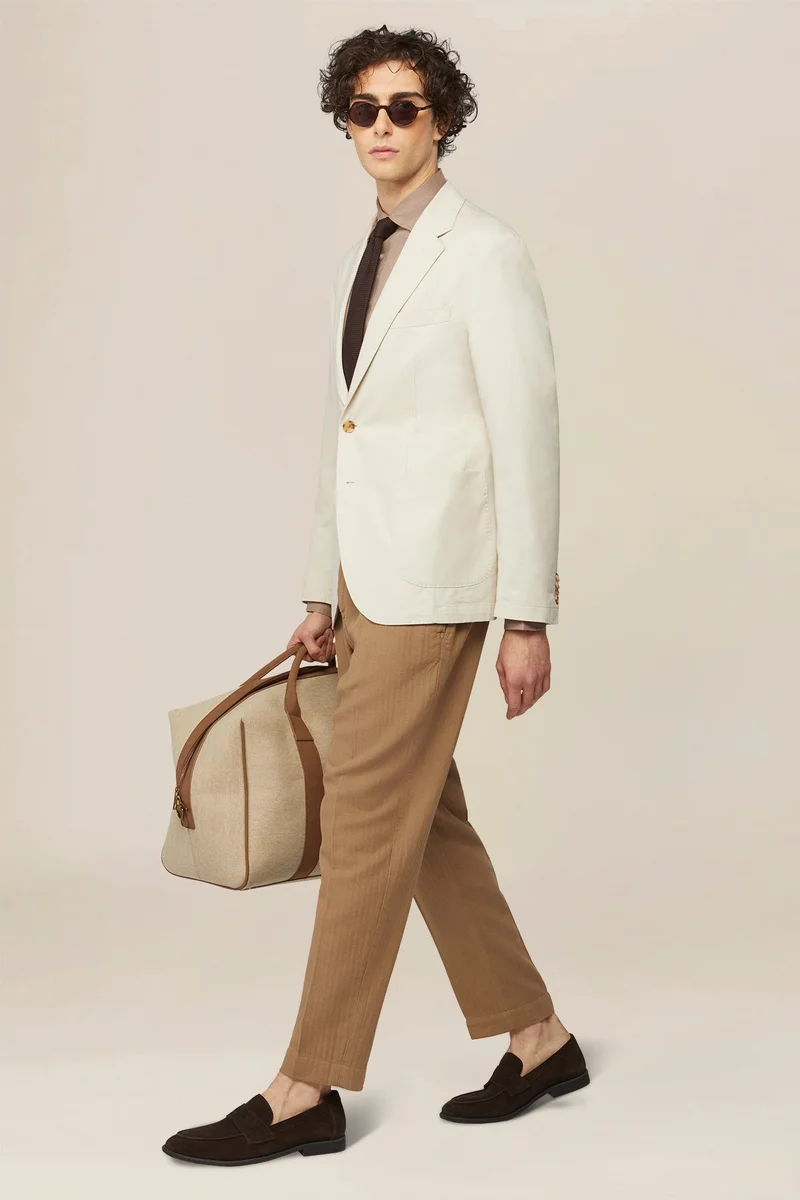 دوبل غانغر Men's single-breasted, unlined, regular fit jacket - Sand