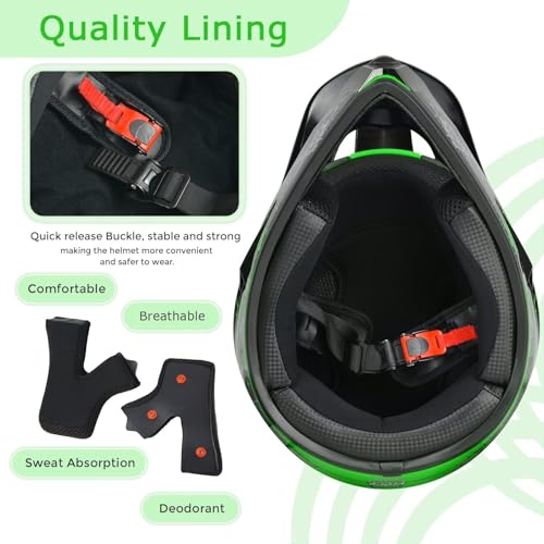 SPARK Dirt Bike Helmets Kids Motorcycle Helmet Youth ATV Motocross Full Face Men Women Off-Road Mountain Bike Helmet Adult with(Gloves Goggles Mask) DOT Approved 4Pcs Set (Green, Large) - Image 4