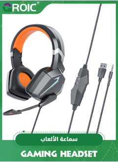 GROIC The Orange Stereo Gaming Headset for PS4 PC Xbox One PS5 Controller, Noise Cancelling Over Ear Headphones with Mic, LED Light, Bass Surround, Soft Memory Earmuffs  - Image 1