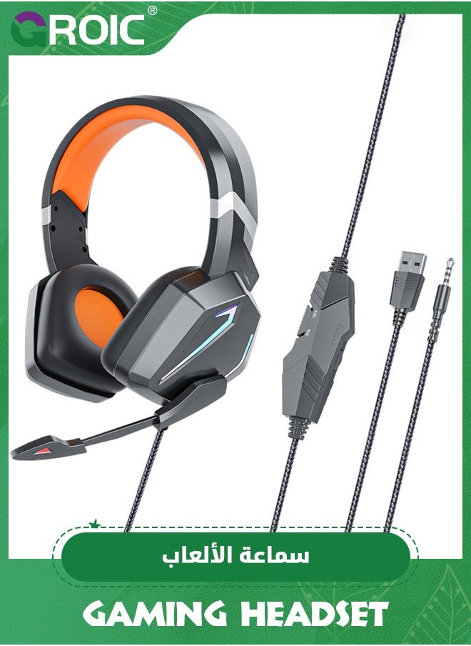 GROIC The Orange Stereo Gaming Headset for PS4 PC Xbox One PS5 Controller, Noise Cancelling Over Ear Headphones with Mic, LED Light, Bass Surround, Soft Memory Earmuffs  - Image 1