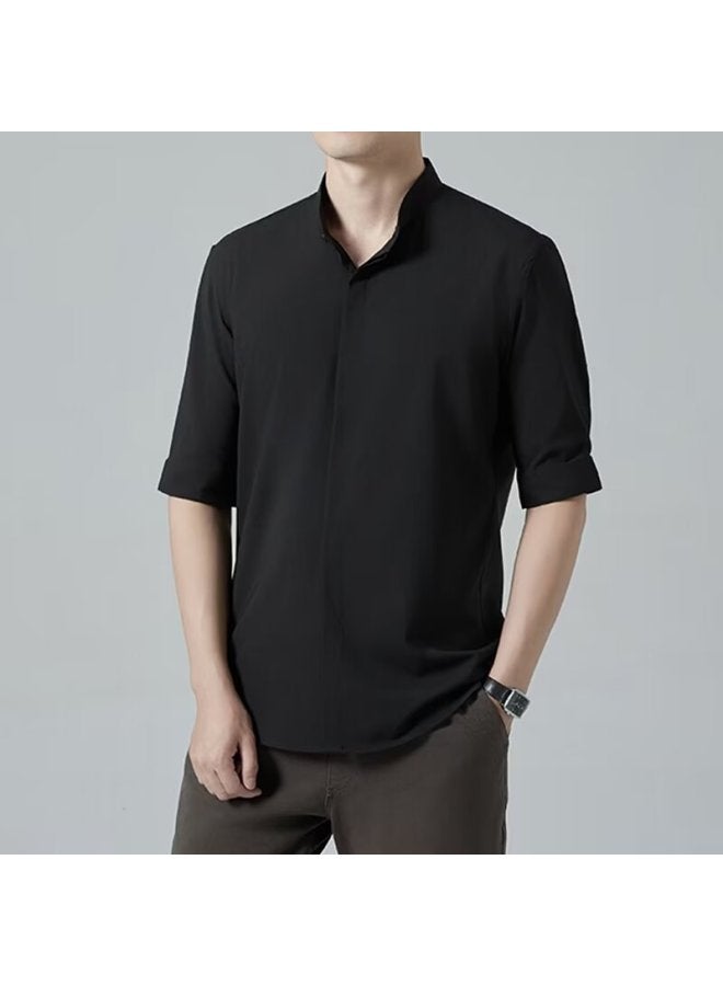 Short-sleeved Shirt Men's New Chinese Style Light Mature Style Men's Summer Korean Style Slim-fit Dark Button Ice Silk Half-sleeved Shirt