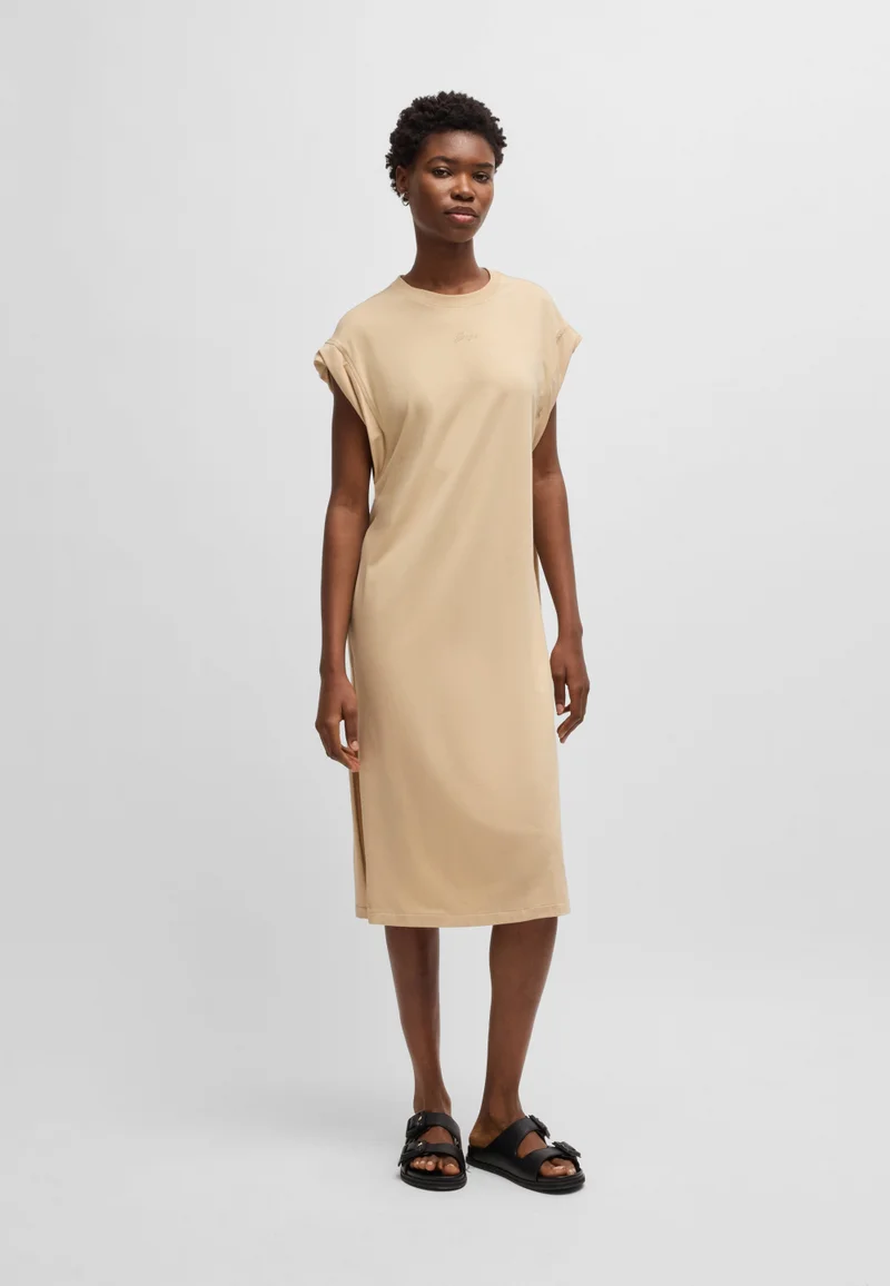 بوس Cap-sleeve jersey dress with logo detail