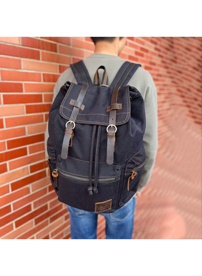 AUGUR High Capacity Canvas Vintage Backpack - for Hiking Travel 12-15" Laptop Backapcks for Men Casual Daypacks School bag Rucksack (M-Black) - Image 2