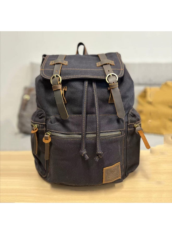 AUGUR High Capacity Canvas Vintage Backpack - for Hiking Travel 12-15" Laptop Backapcks for Men Casual Daypacks School bag Rucksack (M-Black) - Image 3