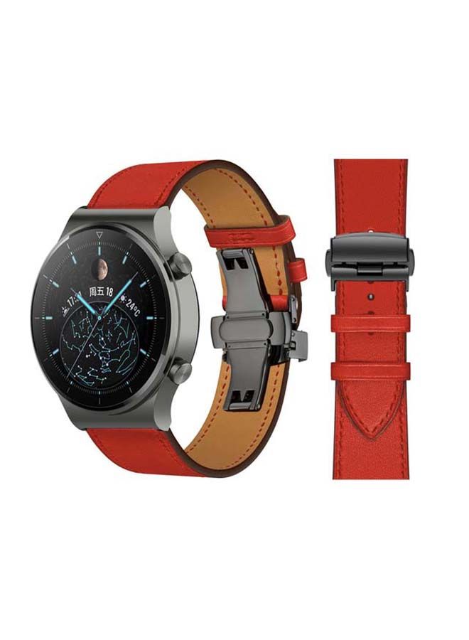 NIBEMINENT Genuine Leather Replacement Band 22mm For Huawei Watch GT2 Pro Red  - Image 1