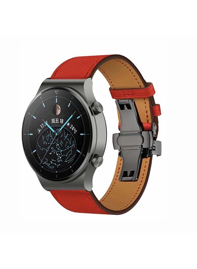 NIBEMINENT Genuine Leather Replacement Band 22mm For Huawei Watch GT2 Pro Red  - Image 2