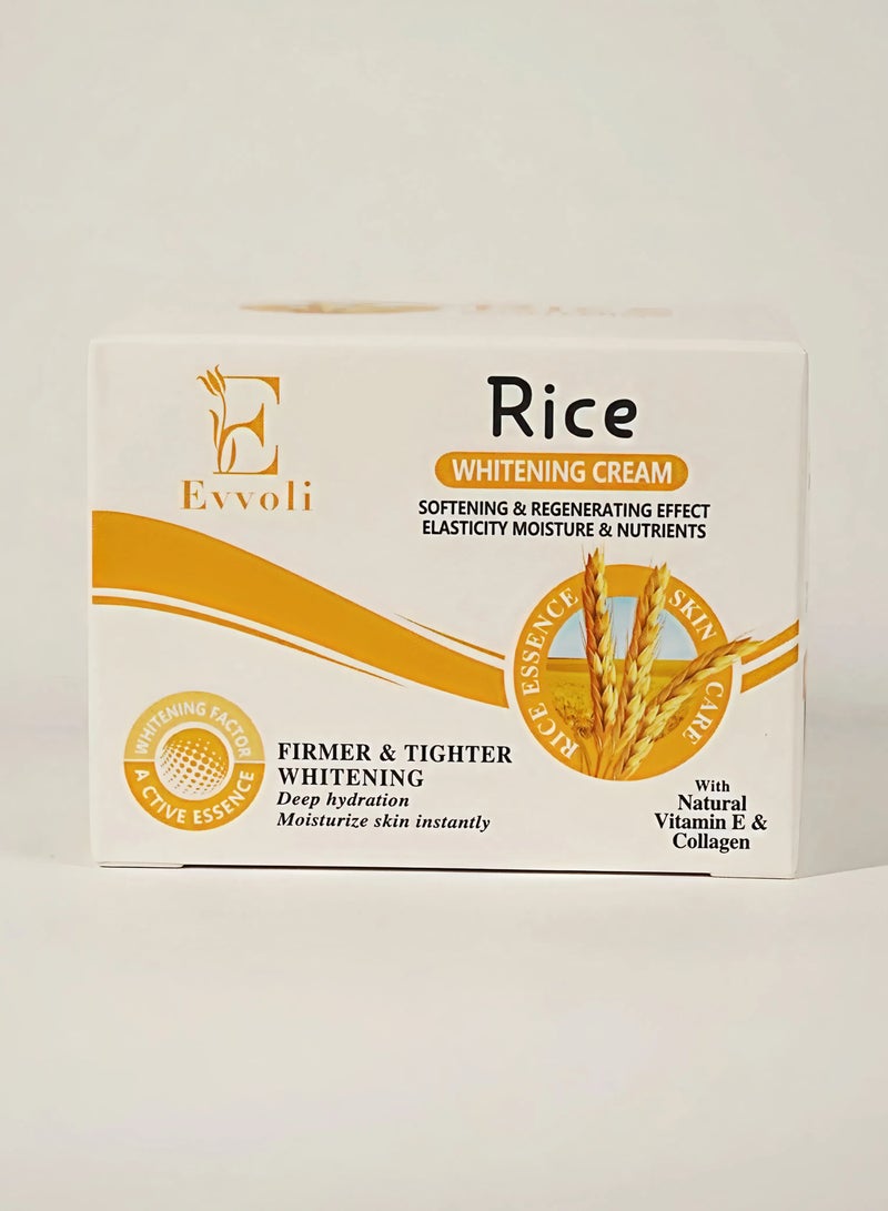 evvoli كريم تبييض الأرز للوجه والجسم كريم الأرز للوجه، مرطب الأرز مع فيتامين E، مرطب الوجه المبيض، كريم الوجه المضاد للشيخوخة، يحسن حاجز رطوبة البشرة، يوحد لون البشرة، العناية بالبشرة بالأرز 100 مل - Image 3