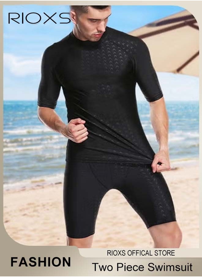 RIOXS - Men's Two Piece Rash Guard Swimsuit, Comfy Swimming Tops And Shorts, Water Sport Swimsuit, Sun Protection Bathing Suits, Short Sleeve Swimwear, Men's Swim Top And Trunks For Beach Swimming Surfing - Image 1