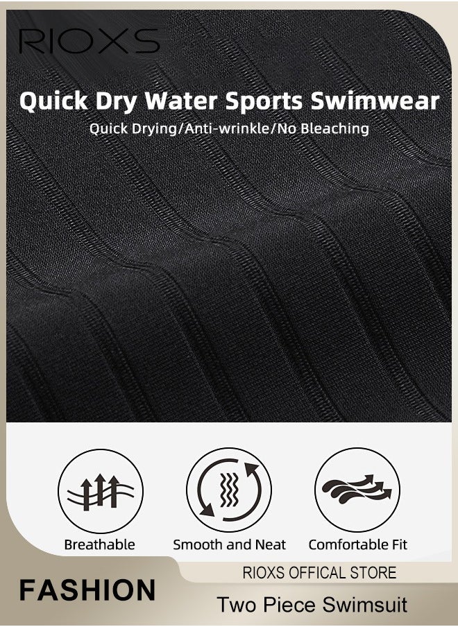 RIOXS - Men's Two Piece Rash Guard Swimsuit, Comfy Swimming Tops And Shorts, Water Sport Swimsuit, Sun Protection Bathing Suits, Short Sleeve Swimwear, Men's Swim Top And Trunks For Beach Swimming Surfing - Image 1
