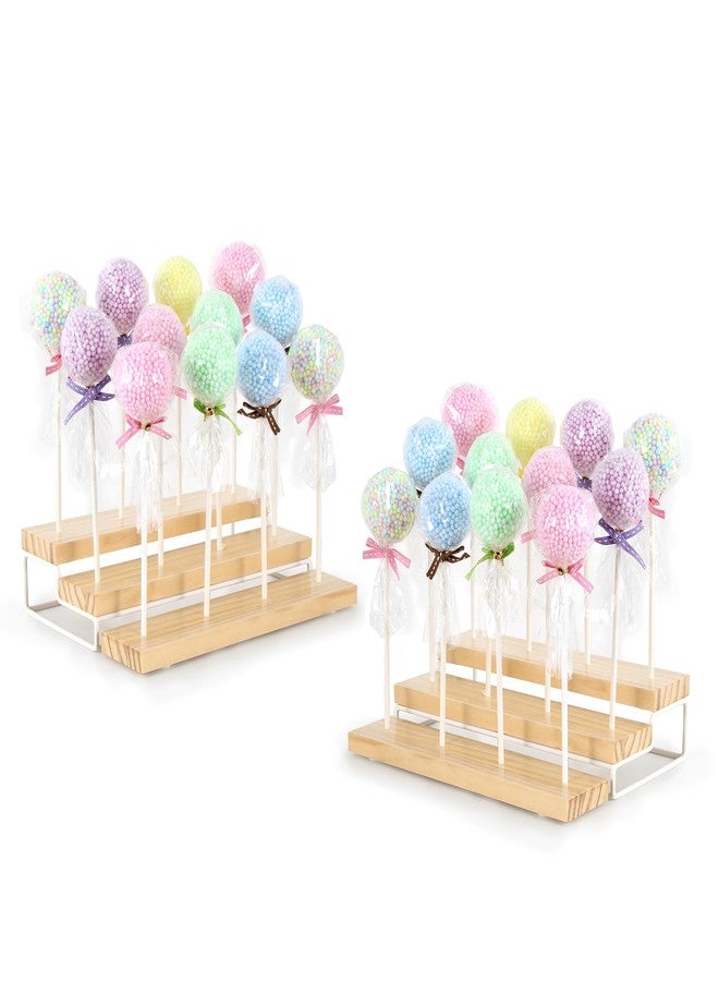Aimto 3 Tier Wood Display Cake Pop Stand,Set of 2 12 Holes Lollipop Display Stand, Lollipop Holder for Wedding, Baby Shower, Birthday, Anniversaries Party Candy Decorative - Image 1