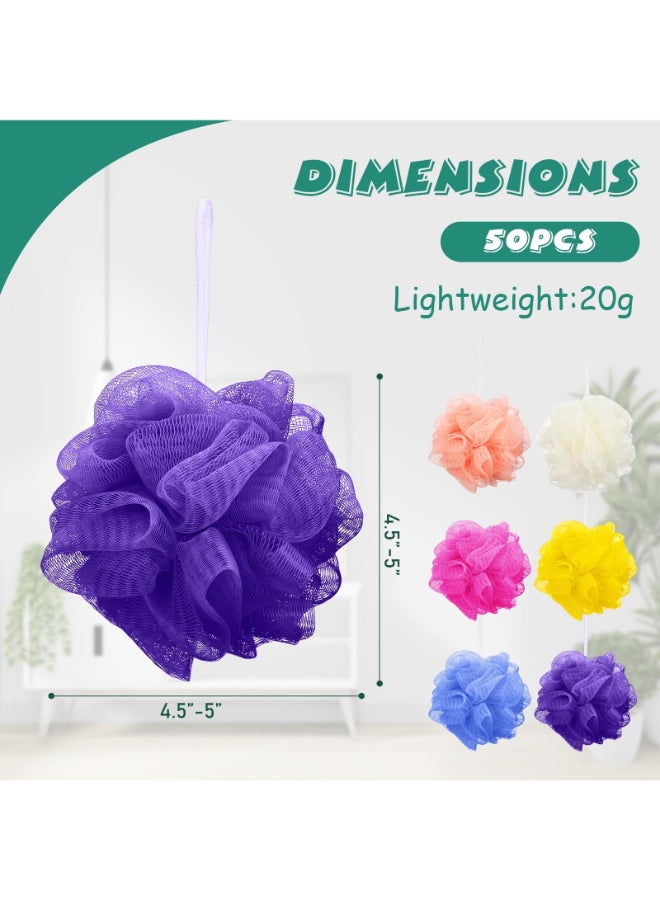 Siifert 50 Pieces Bath Sponge Shower Loofahs Bulk Bath Luffas Exfoliating Body Scrubber Pack Colorful Mesh Balls Travel Cleaning Wash Puff Bathing Accessories for Kids Women Men Body Wash 6 Colors - Image 4