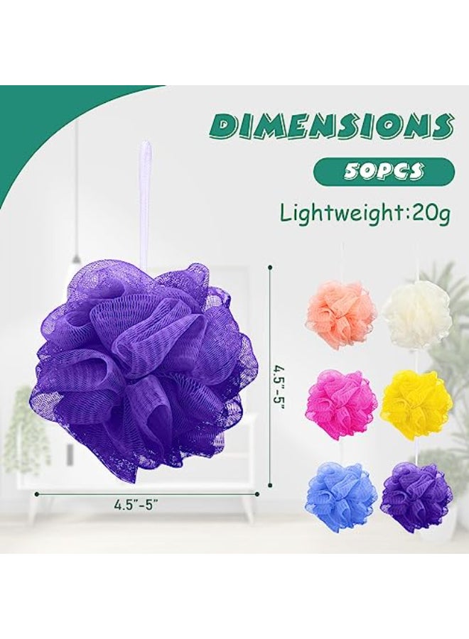 Siifert 50 Pieces Bath Sponge Shower Loofahs Bulk Bath Luffas Exfoliating Body Scrubber Pack Colorful Mesh Balls Travel Cleaning Wash Puff Bathing Accessories for Kids Women Men Body Wash 6 Colors - Image 3