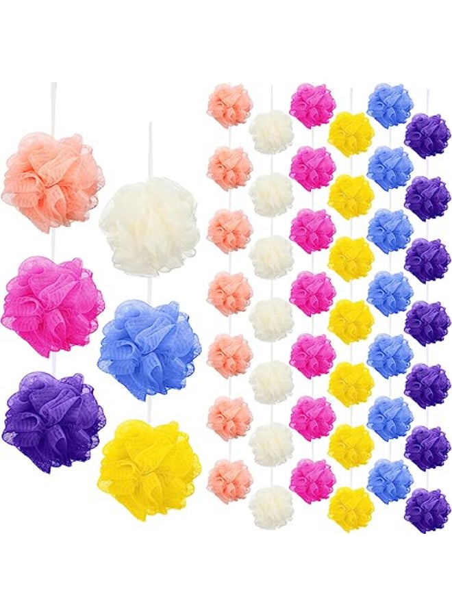 Siifert 50 Pieces Bath Sponge Shower Loofahs Bulk Bath Luffas Exfoliating Body Scrubber Pack Colorful Mesh Balls Travel Cleaning Wash Puff Bathing Accessories for Kids Women Men Body Wash 6 Colors - Image 1