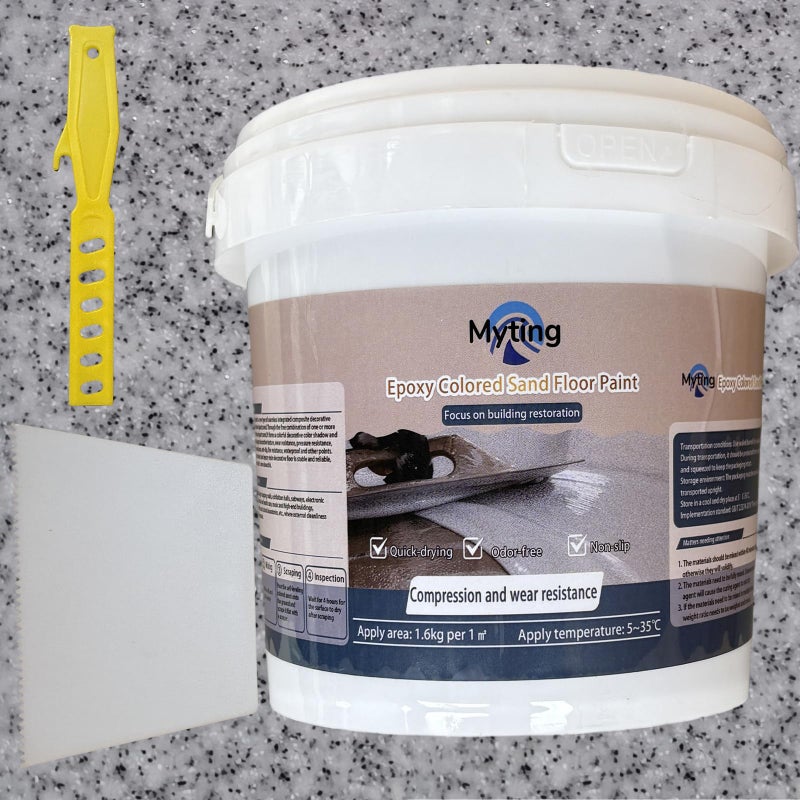 Myting Epoxy Colored Sand Floor Paint, Epoxy Floor Paint High Gloss Marble Effect Coating for Indoor and Outdoor, Wear-resistant and non-slip Self-leveling Coating Light Gray 35OZ(1KG) - Image 1