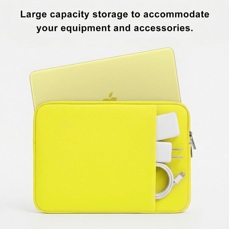 MasiBloom غلاف كمبيوتر محمول لـ MacBook Neo/Air/Pro مقاس 13 بوصة لرقائق A18/M5/M4/M3/M2/M1 2026-2020 A3404 A3449 A3240 A3113 A2681 A2337 A2338 مع جيبين، حقيبة جهاز لوحي وملحقات (أصفر) - Image 3