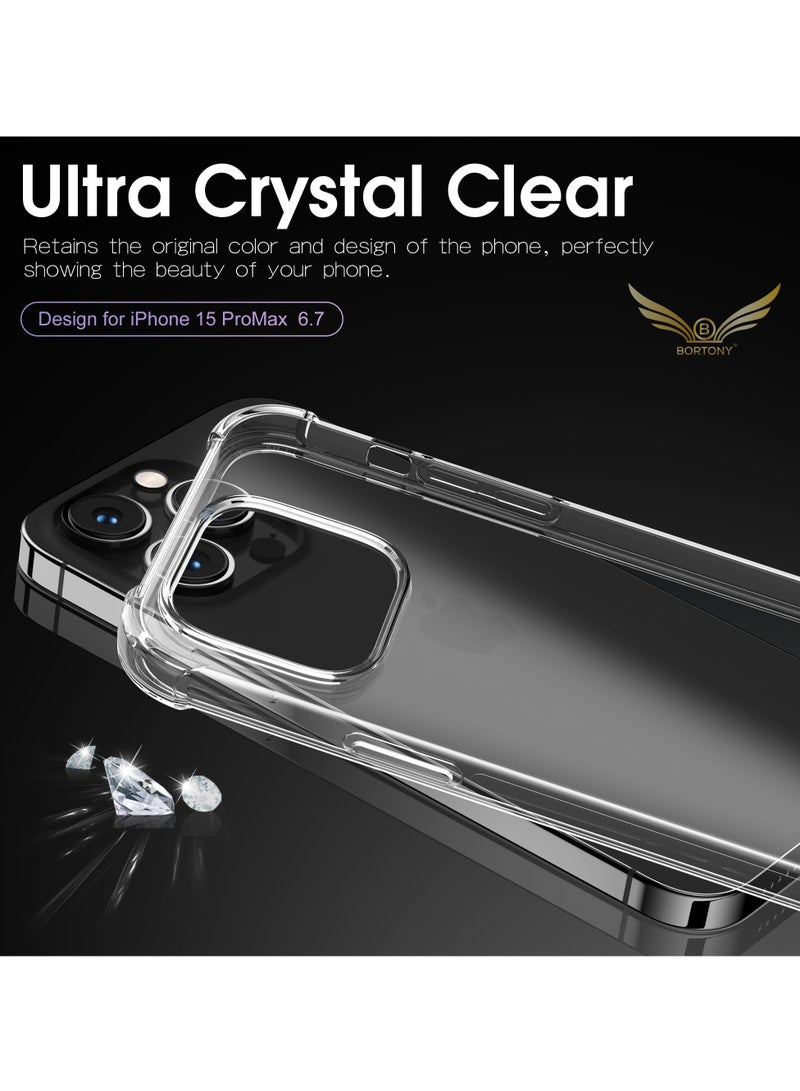 BORTONY iPhone 15 Pro Max Case Transparent Phone Cover Bumper Shell Corner Soft Edges Shockproof Protective Cover for Apple iPhone 15 Pro Max 6.7 Inch - Image 2