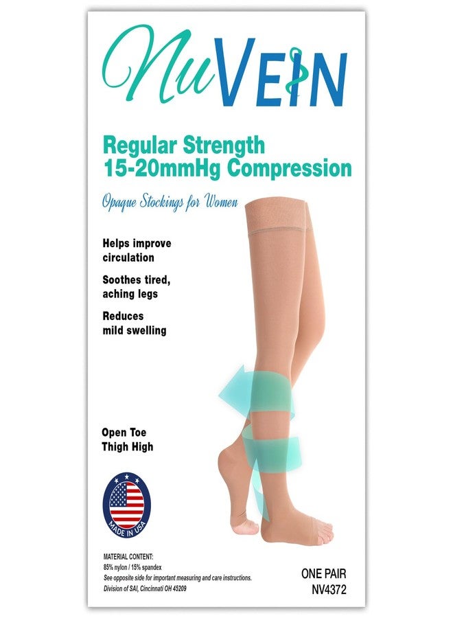 NuVein Medical Compression Stockings, 15-20 mmHg Support, Soft Comfort Microfiber, Thigh Length, Open Toe, Beige, Medium - Image 4