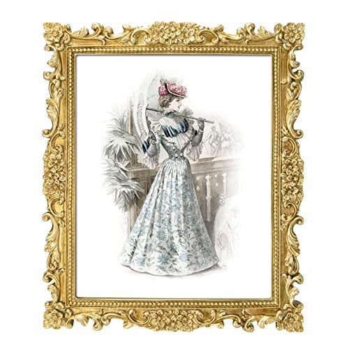GUOER 8x10 Picture Frames Vintage Photo Frame with Glass Front Antique Picture Frame for Tabletop Wall Hanging 8x10 Shiny Golden
