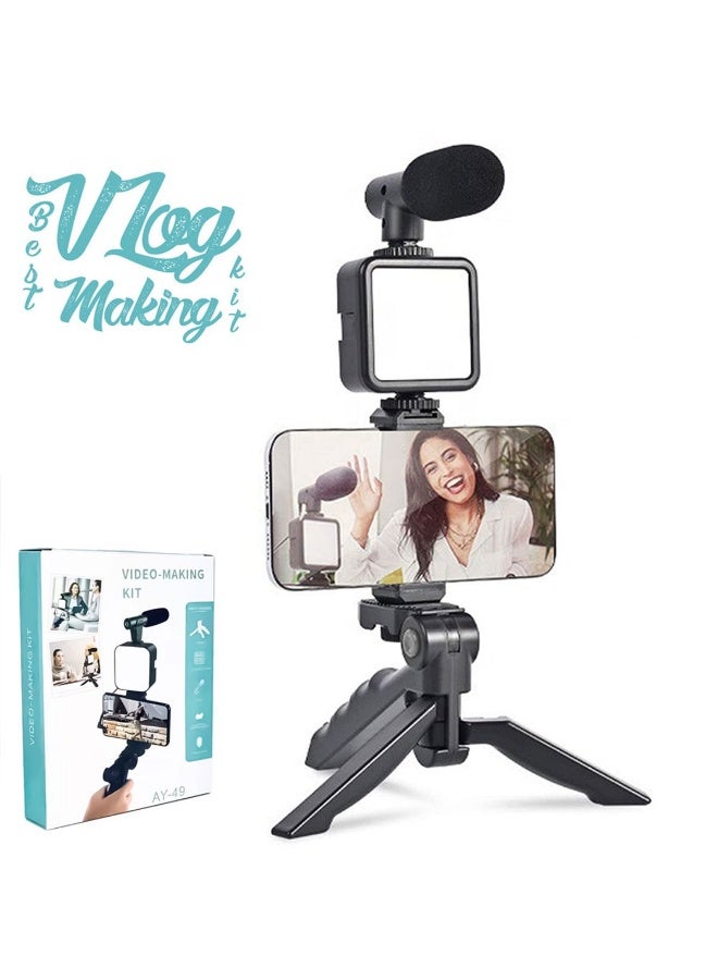 Green Tiger Vlogging Video Making Kit with Tripod, LED Light, and Microphone - Image 1